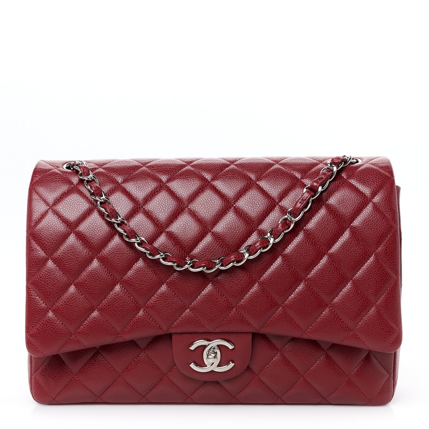 Caviar Quilted Maxi Double Flap Dark Red