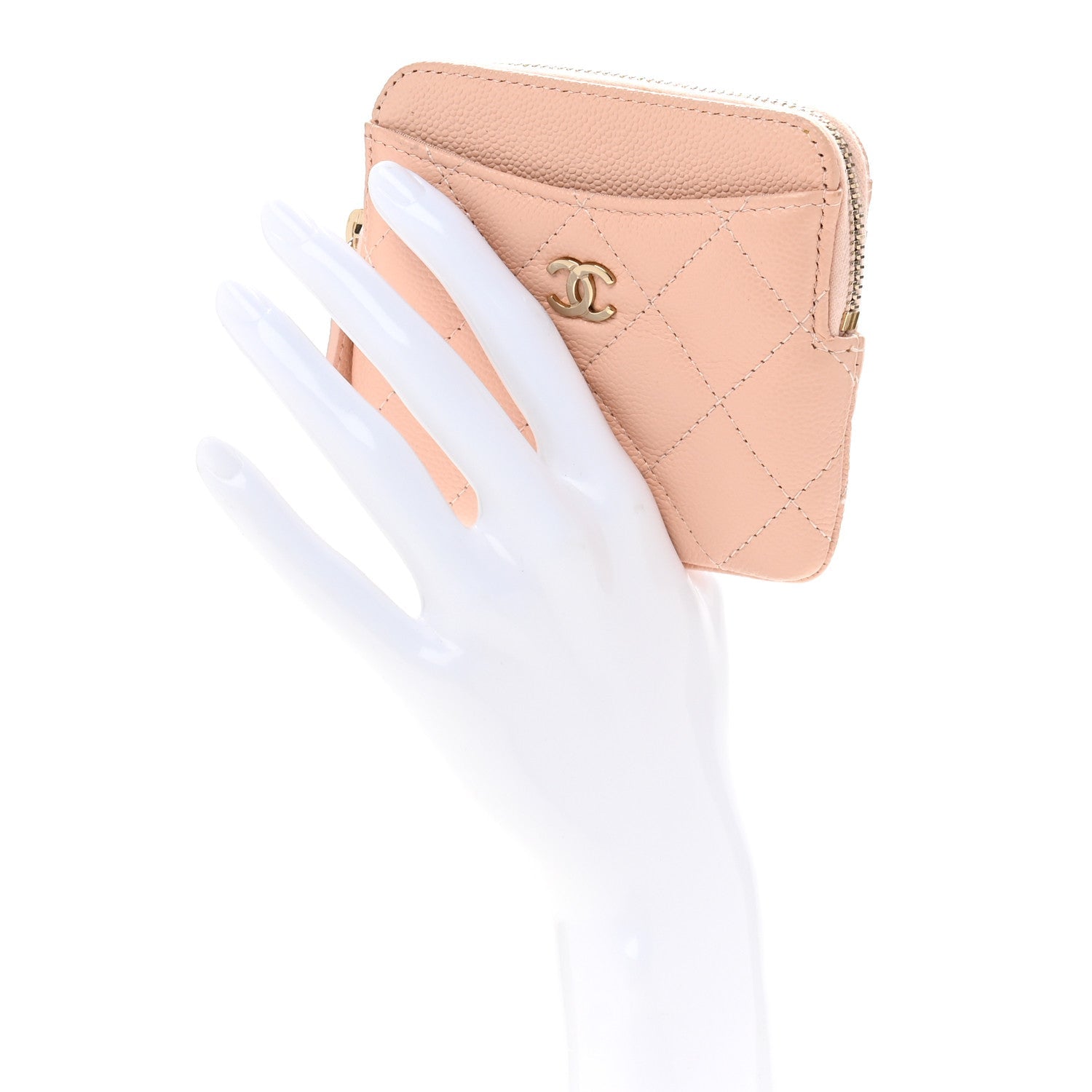 Caviar Quilted Zip Card Holder Wallet Light Pink