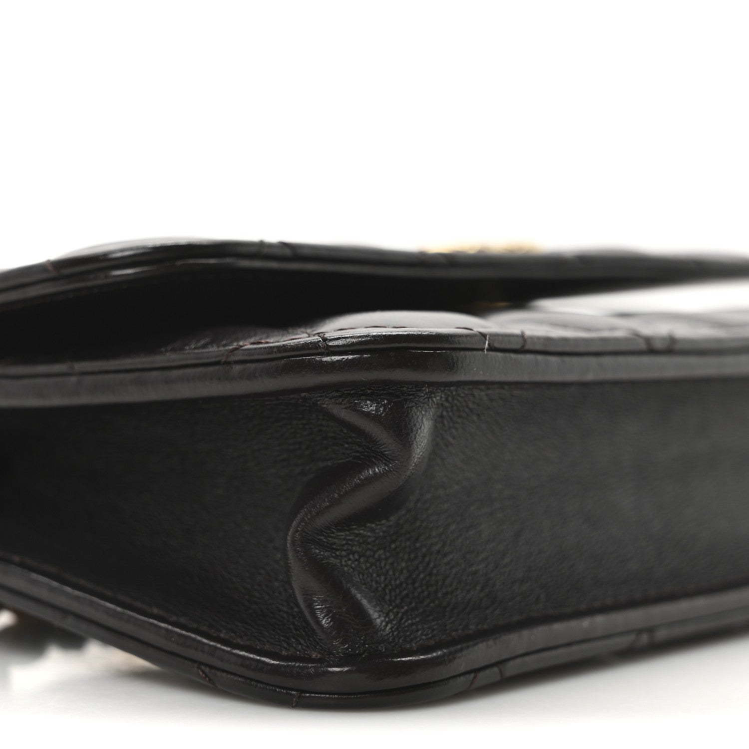 Lambskin Quilted Pillow Crush Flap Phone Holder With Chain Dark Brown