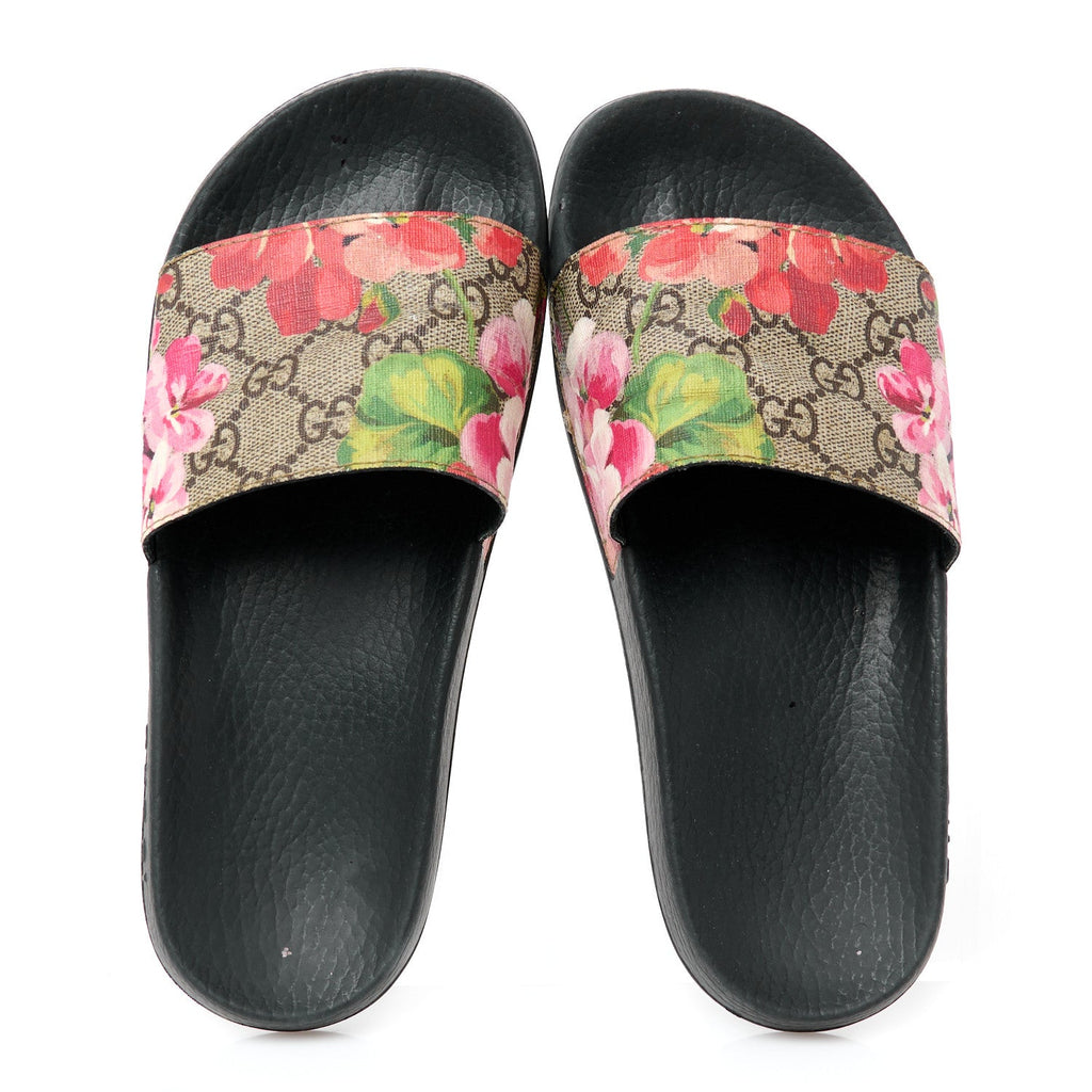 GG Supreme Monogram Blooms Slide Sandals 36 Beige Multicolor