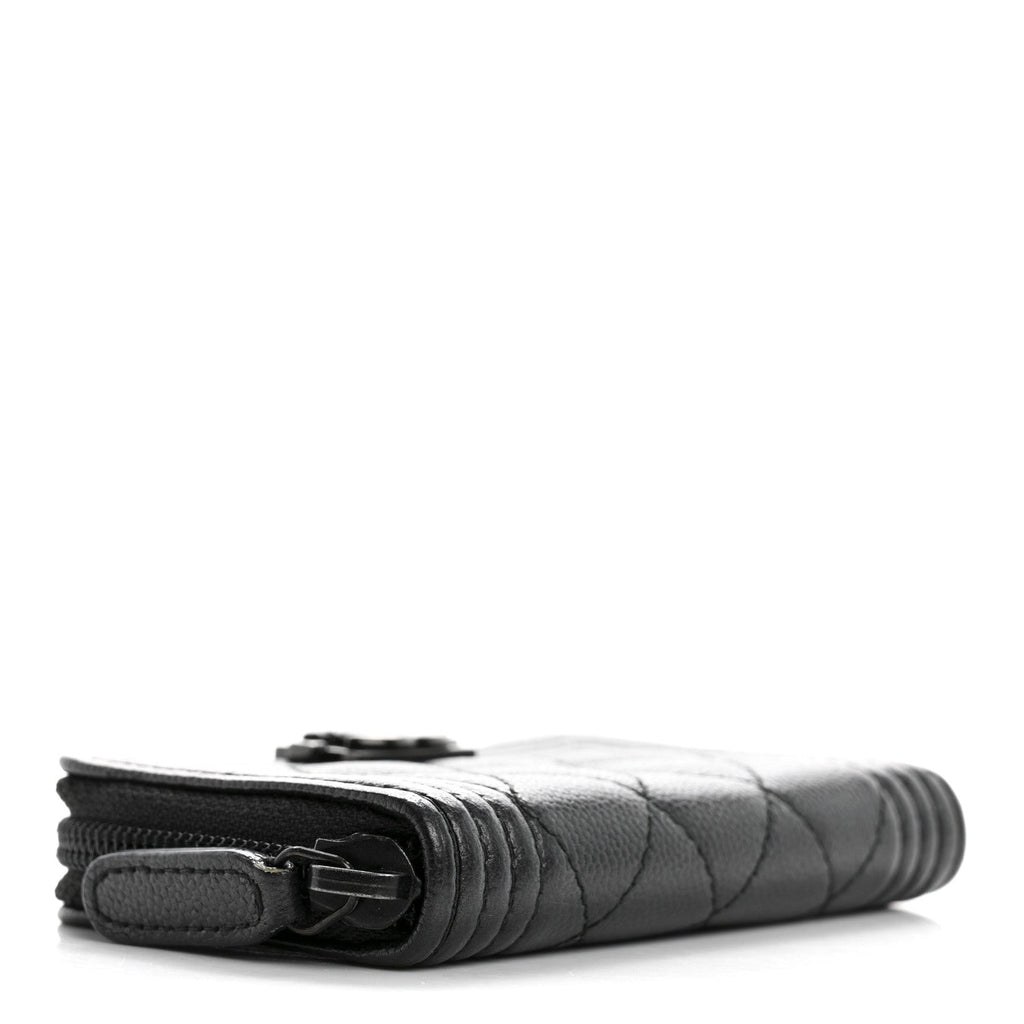 Caviar Quilted Boy Zip Around Coin Purse Wallet So Black