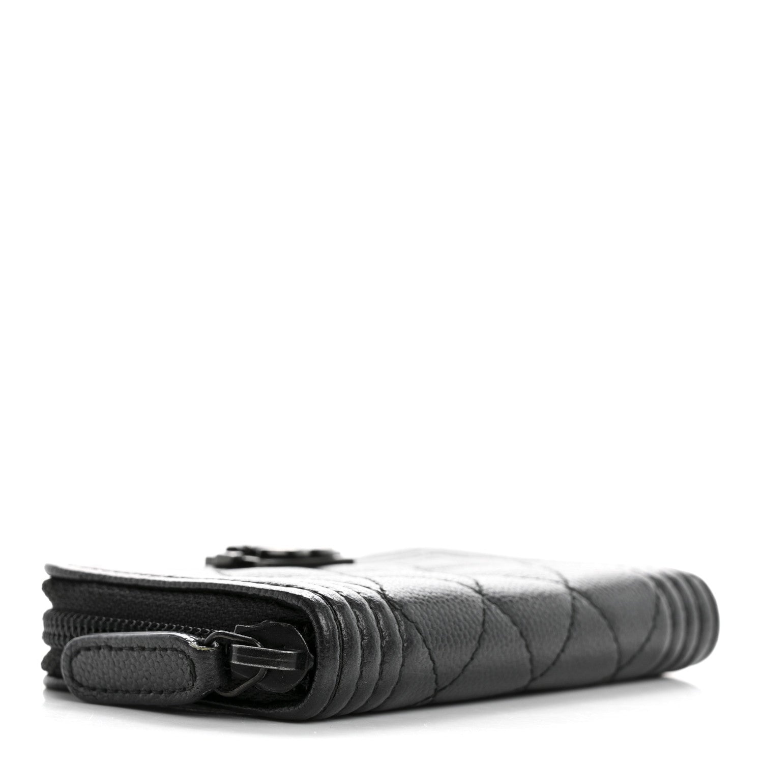 Caviar Quilted Boy Zip Around Coin Purse Wallet So Black