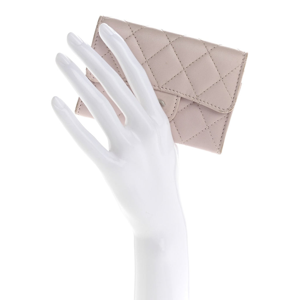 Lambskin Quilted Flap Card Holder Light Pink