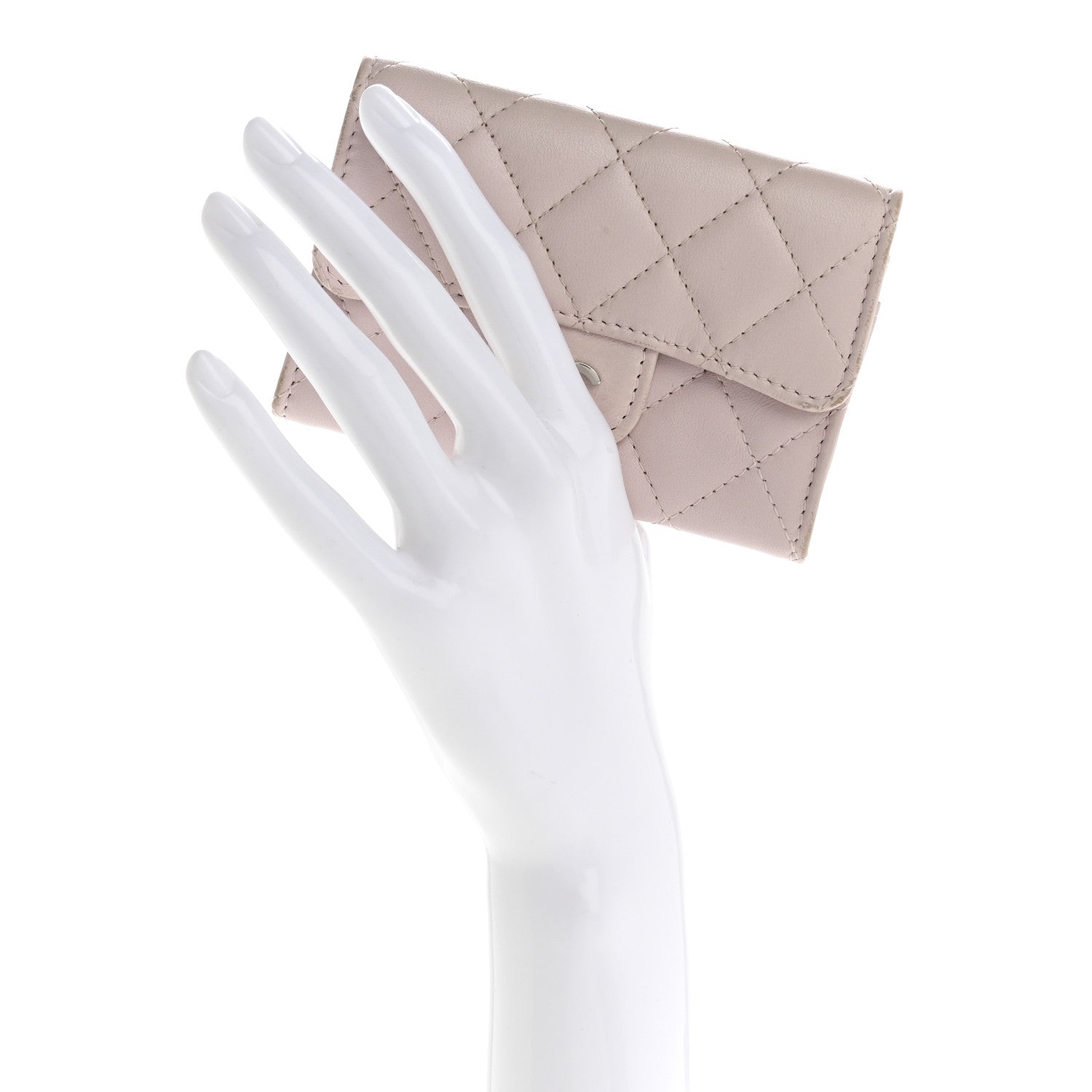 Lambskin Quilted Flap Card Holder Light Pink