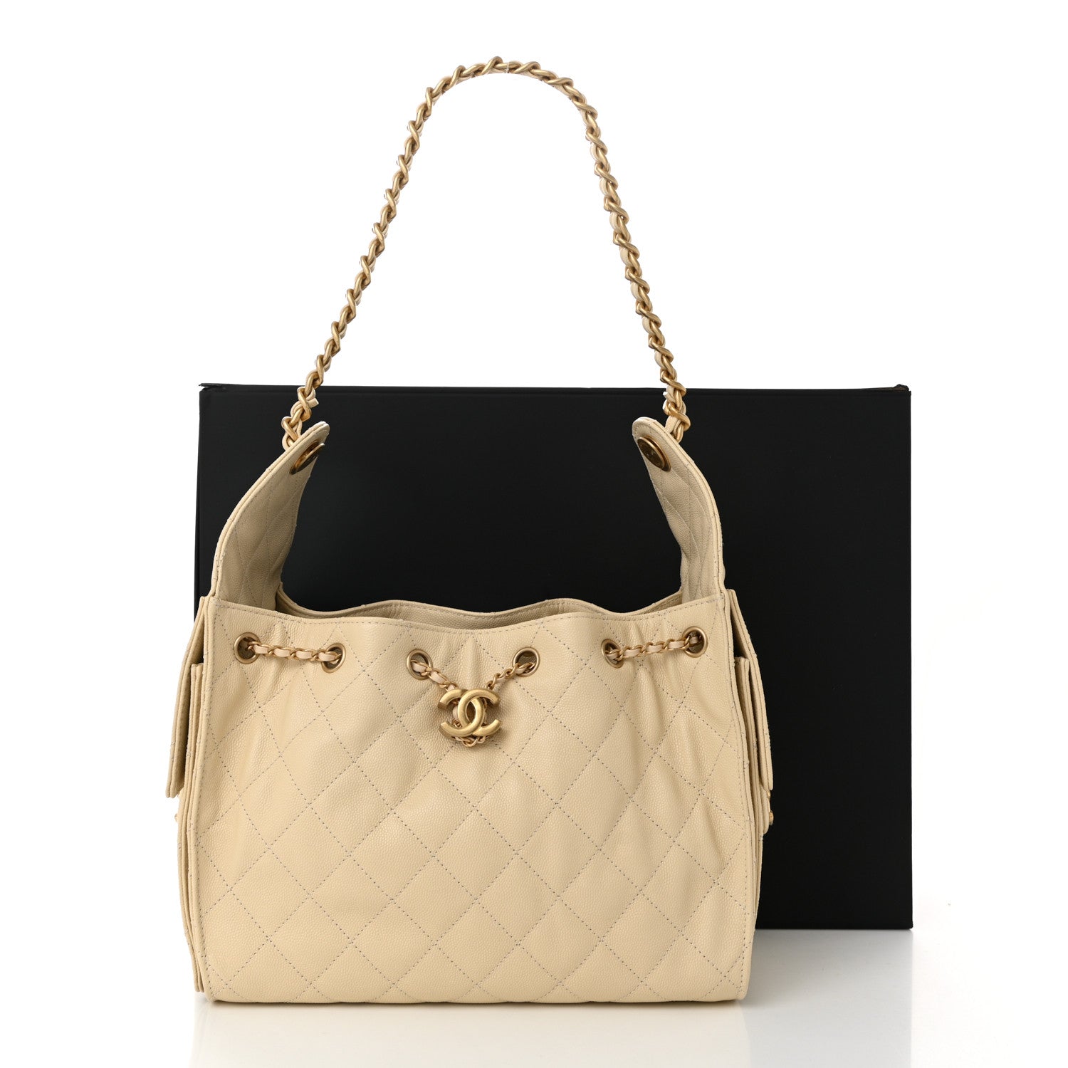 Caviar Quilted Small Chanel 25 Handbag Light Beige
