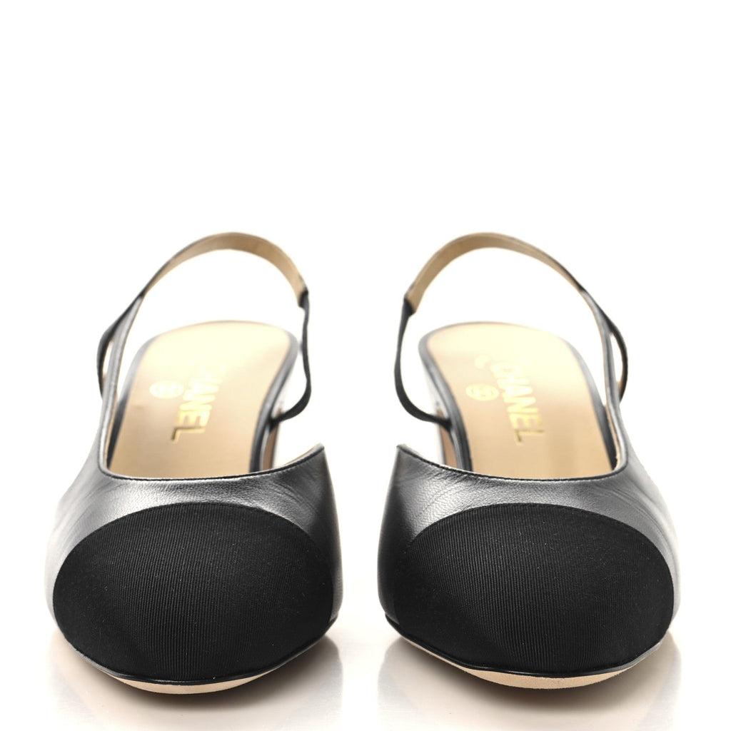 Goatskin Grosgrain Cap Toe CC Slingback Pumps 40.5 Black