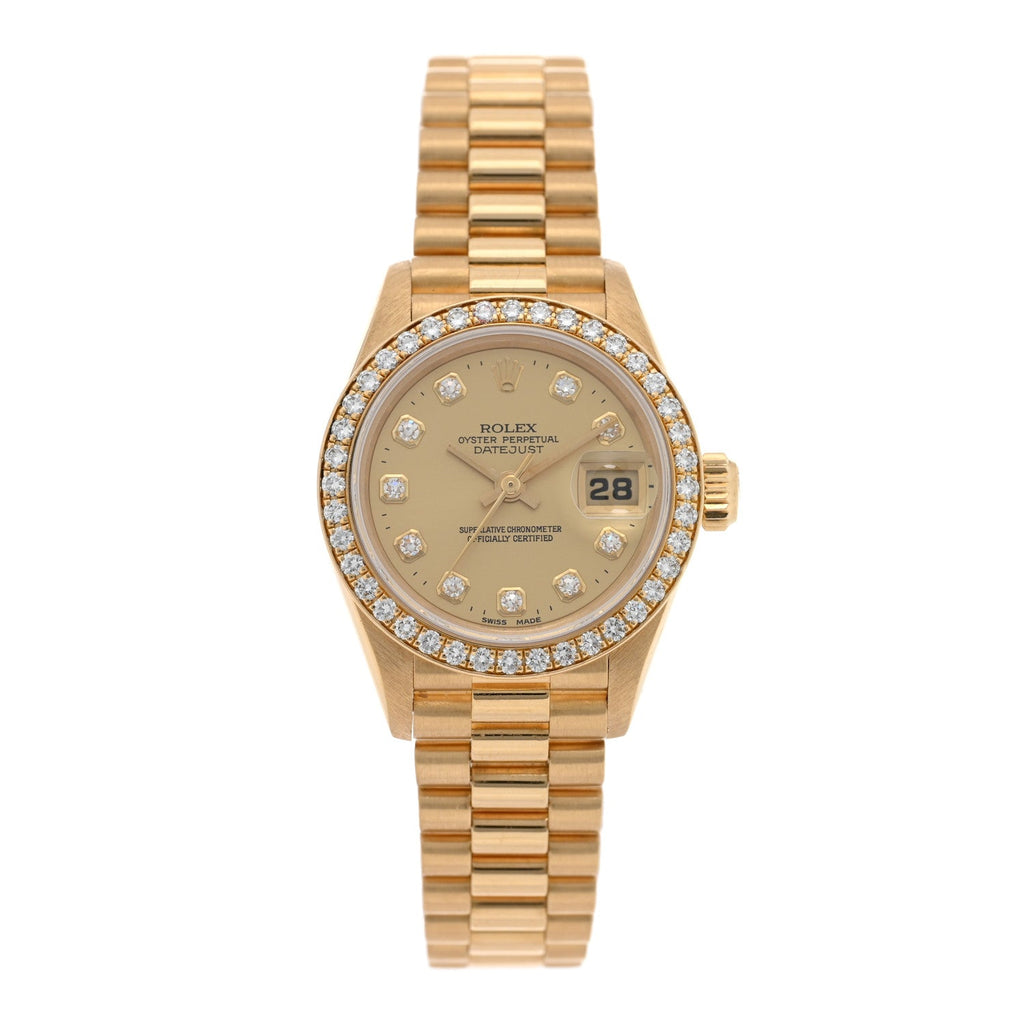 18K Yellow Gold Diamond 26mm Datejust President Watch Champagne 69138