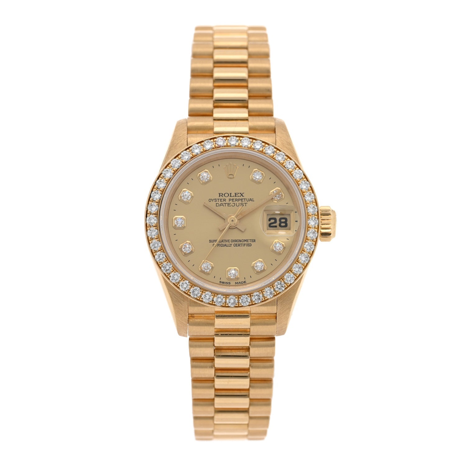 18K Yellow Gold Diamond 26mm Datejust President Watch Champagne 69138