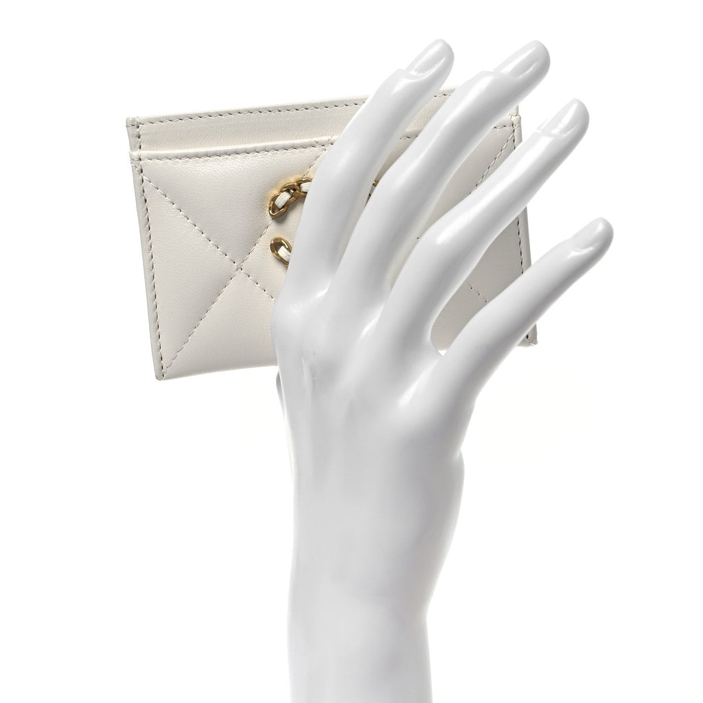 Lambskin Quilted Chanel 19 Card Holder White