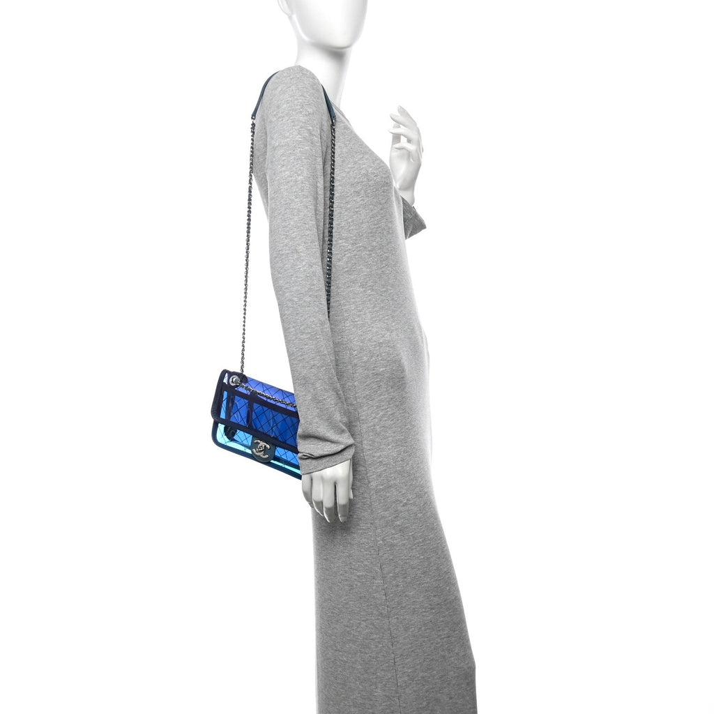 Lambskin PVC Quilted Mini Coco Splash Flap Blue