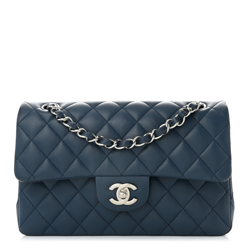 Lambskin Quilted Small Double Flap Navy
