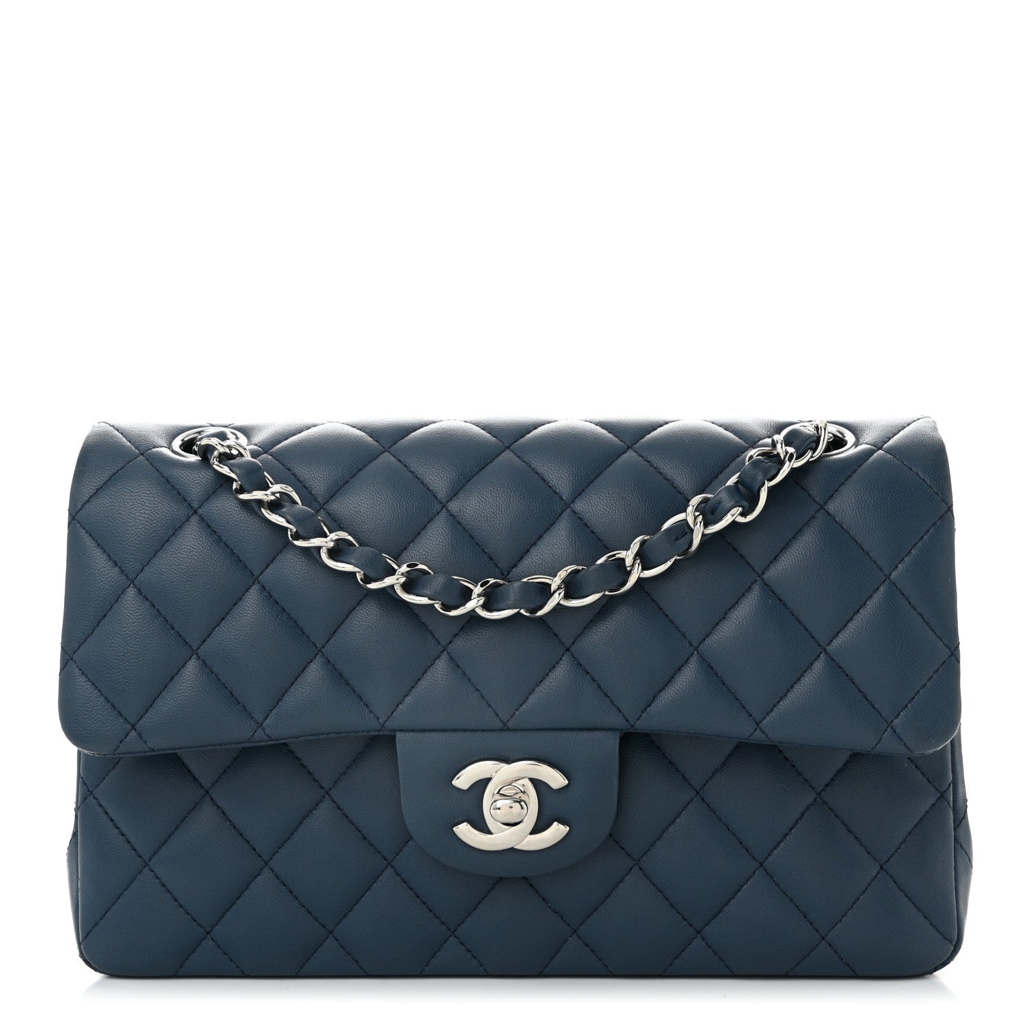Lambskin Quilted Small Double Flap Navy