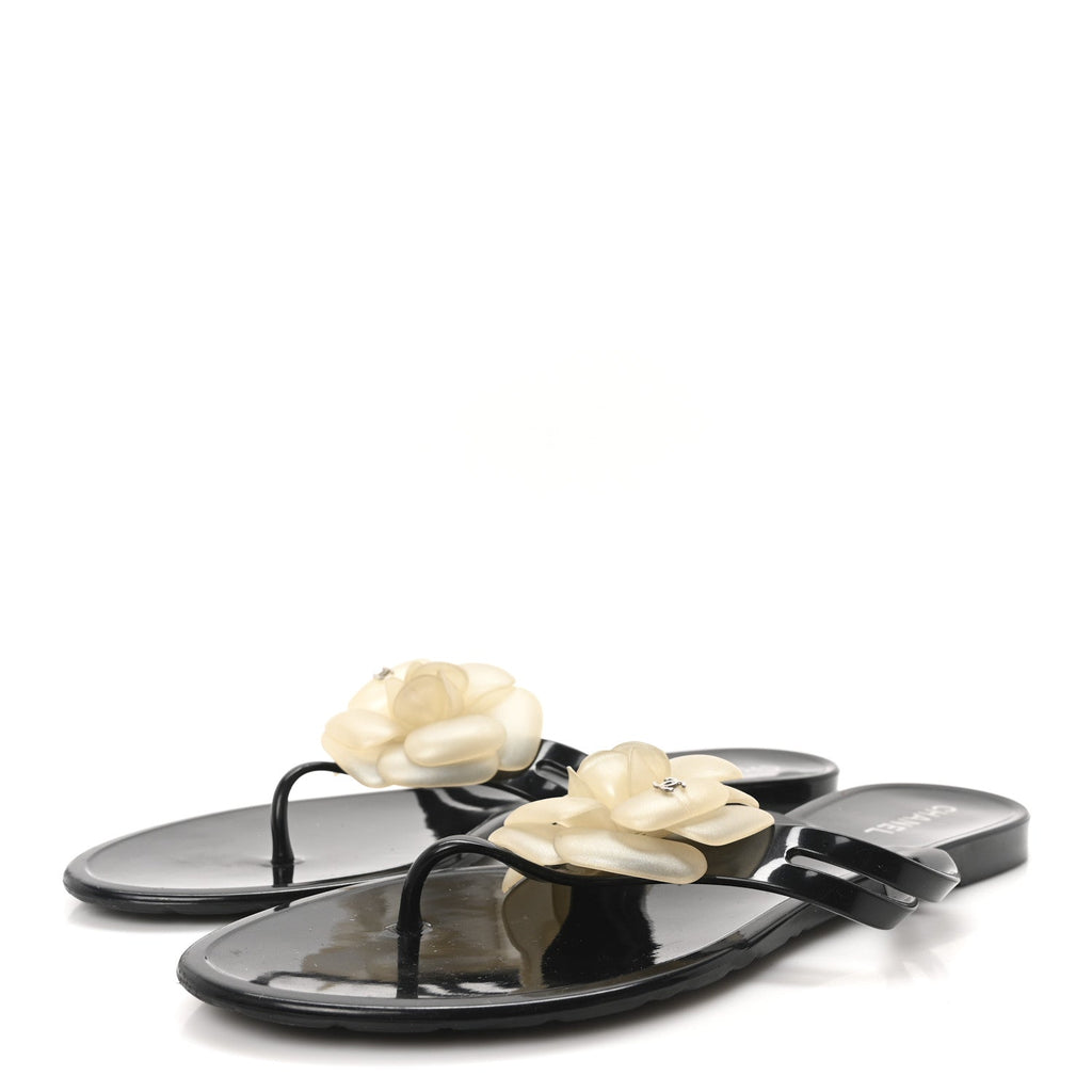 Jelly Camellia Thong Sandals 41 Black Ivory