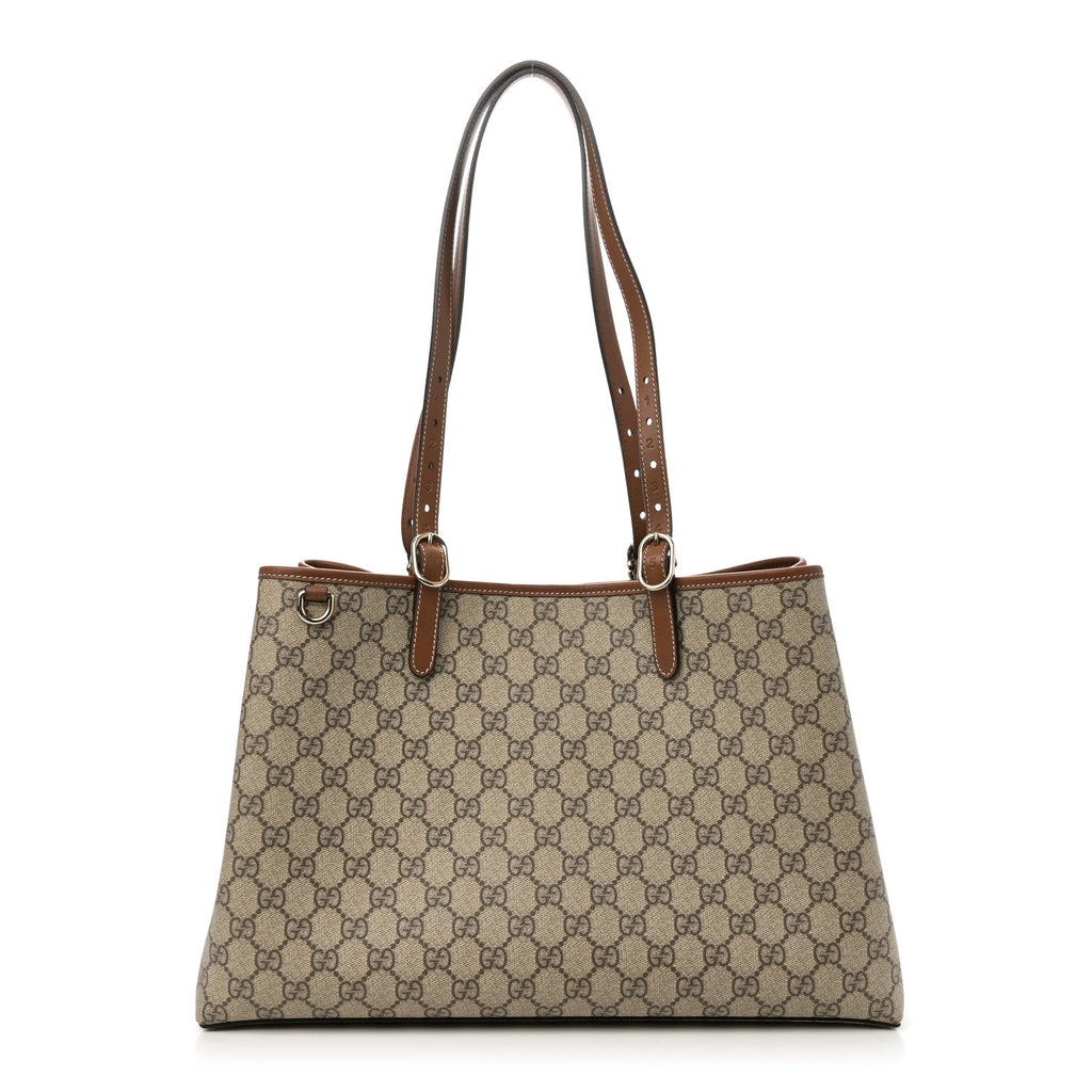 GG Supreme Monogram Emblem Medium Tote Bag Beige Dark Brown