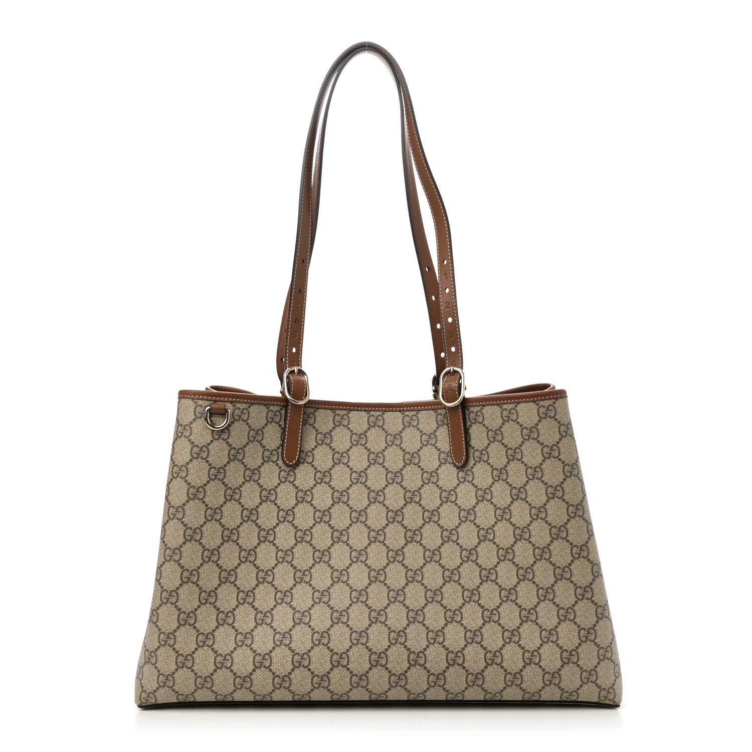 GG Supreme Monogram Emblem Medium Tote Bag Beige Dark Brown