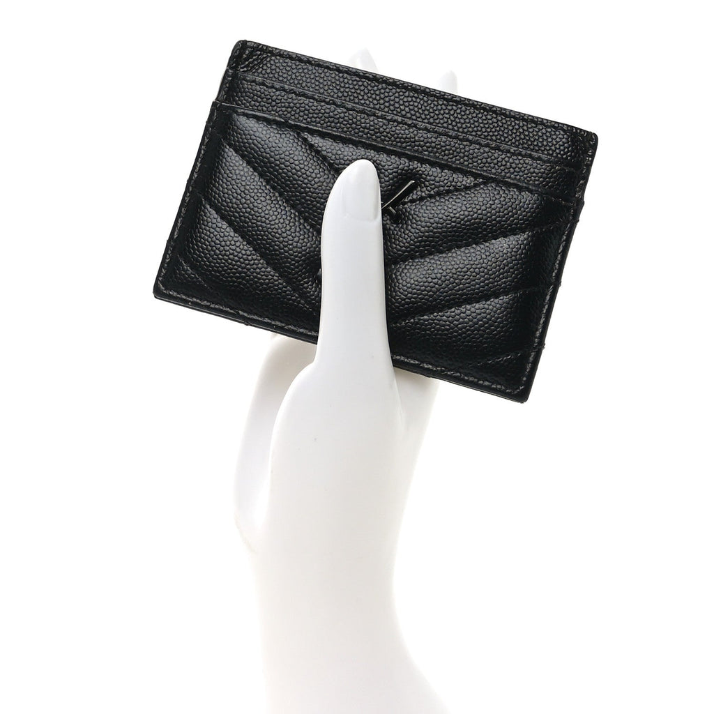 Grain De Poudre Matelasse Chevron Monochrome Monogram Credit Card Case Black