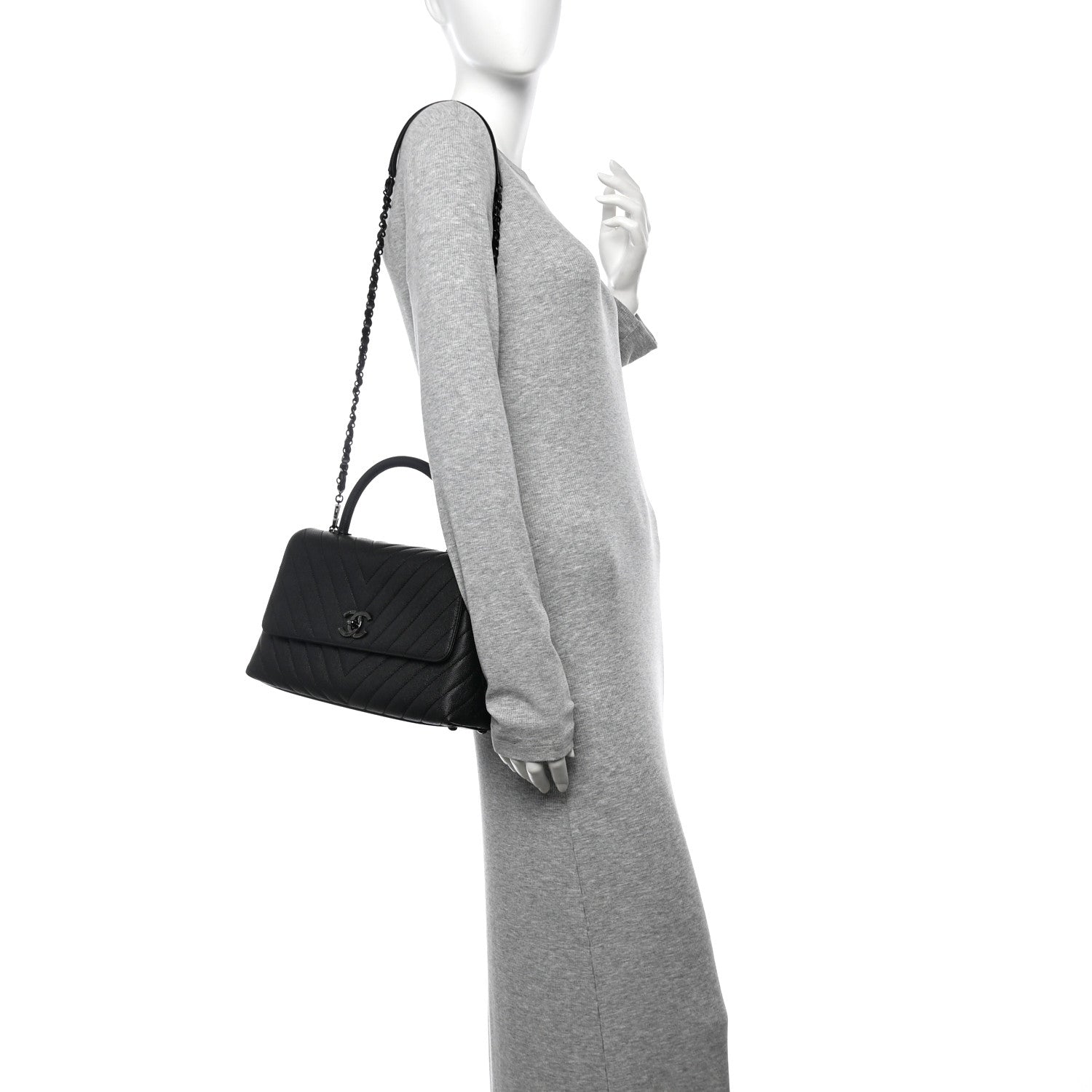 Caviar Chevron Quilted Small Coco Handle Flap So Black