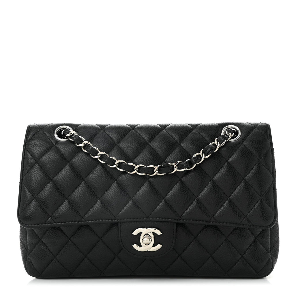Caviar Quilted Medium Double Flap Black
