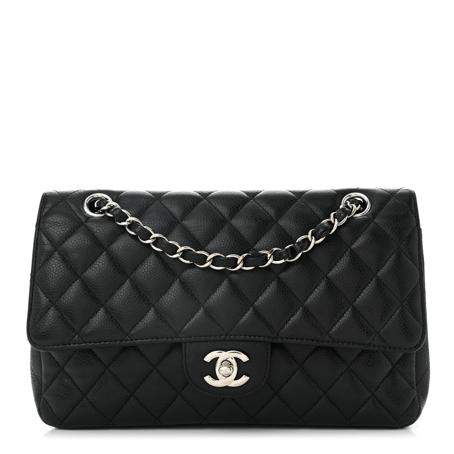 Caviar Quilted Medium Double Flap Black