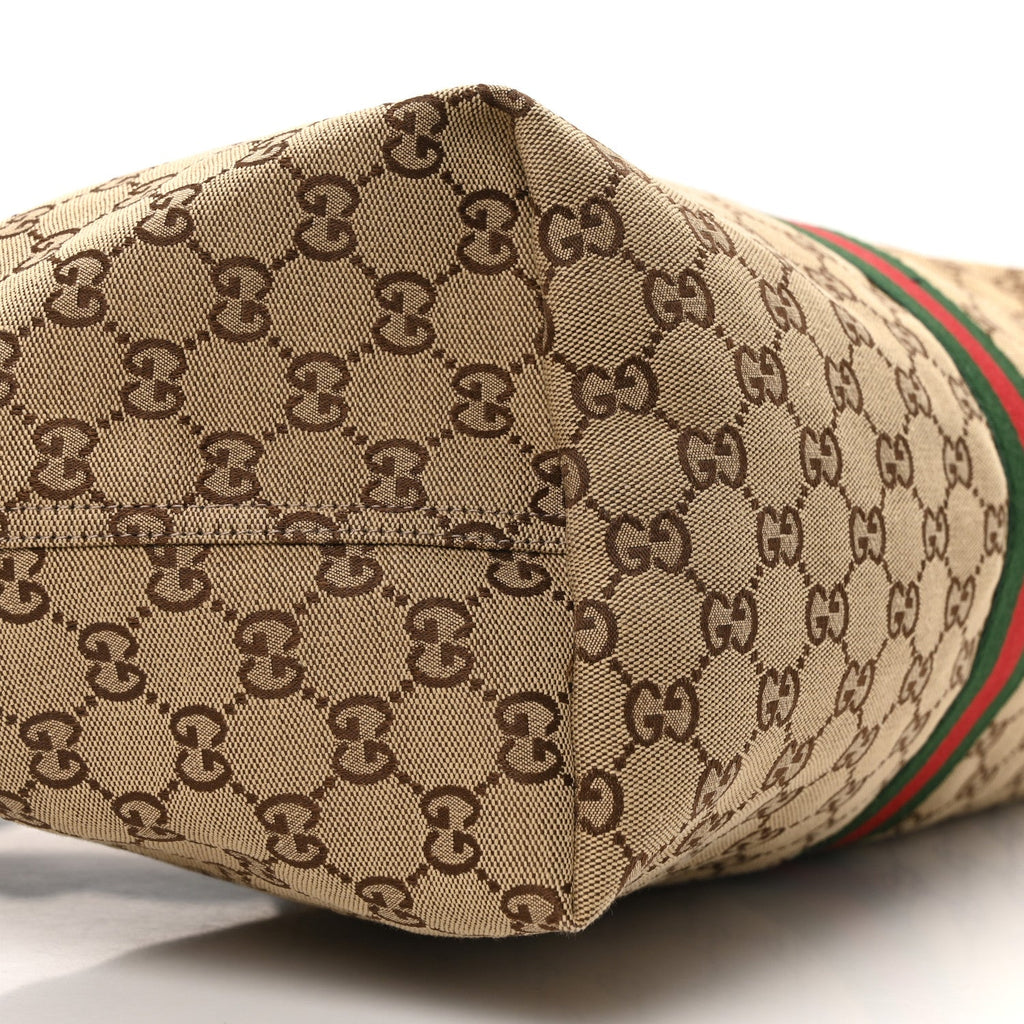 GG Supreme Monogram Web Large Giglio Tote Bag Beige Dark Brown