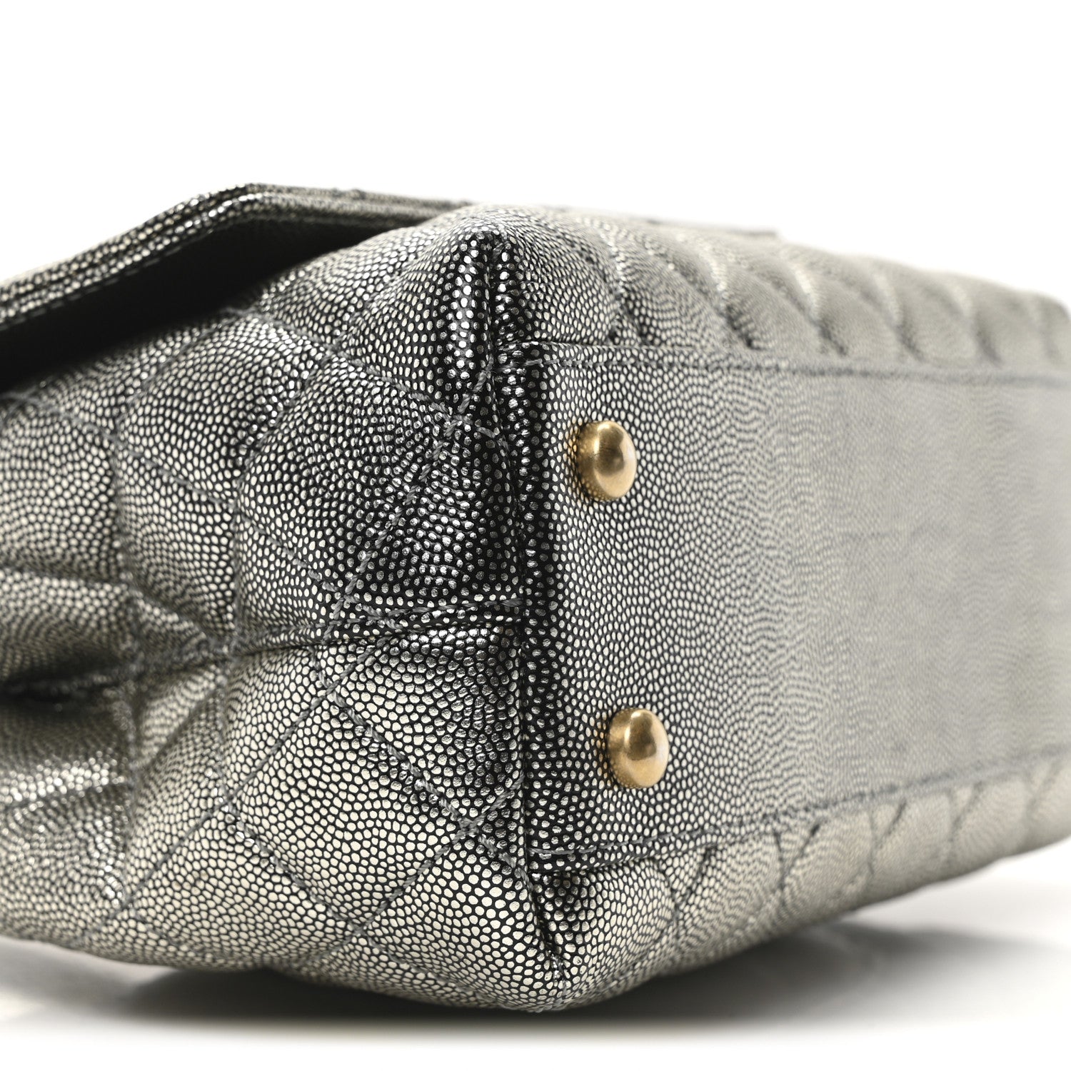 Metallic Caviar Quilted Mini Coco Handle Flap Silver