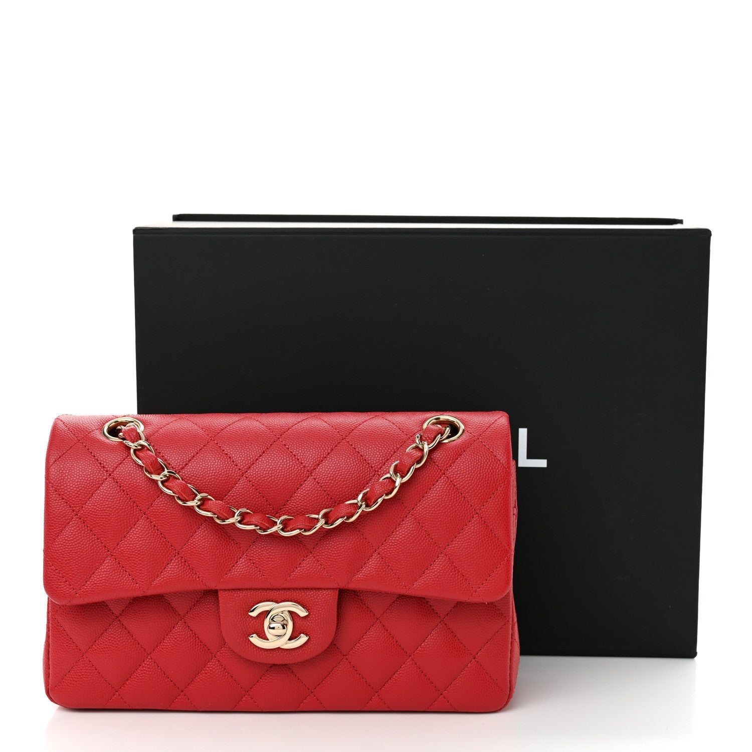 Caviar Quilted Small Double Flap Red