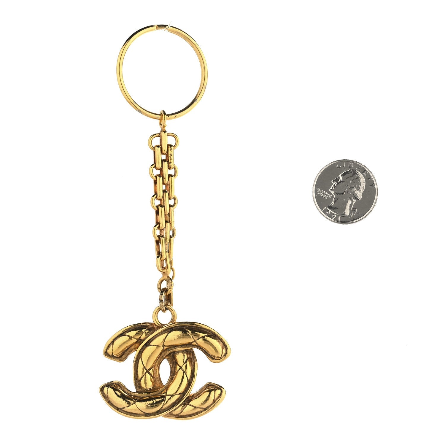 Metal Quilted CC Key Chain Gold