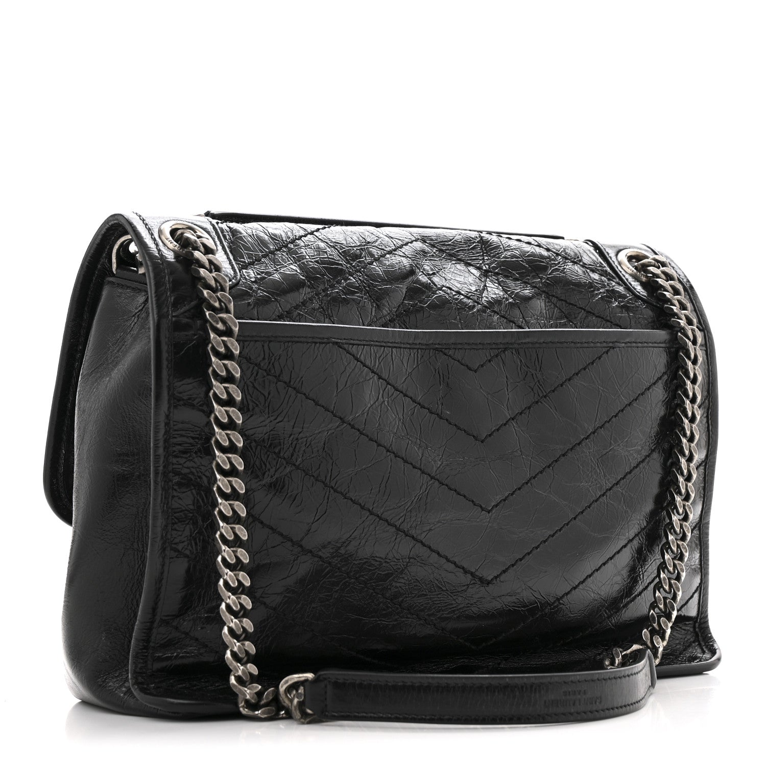Crinkled Calfskin Matelasse Monogram Medium Niki Chain Satchel Black
