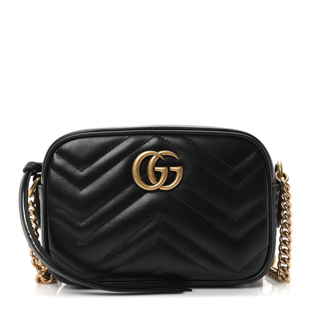 Calfskin Matelasse Mini GG Marmont Chain Shoulder Bag Black