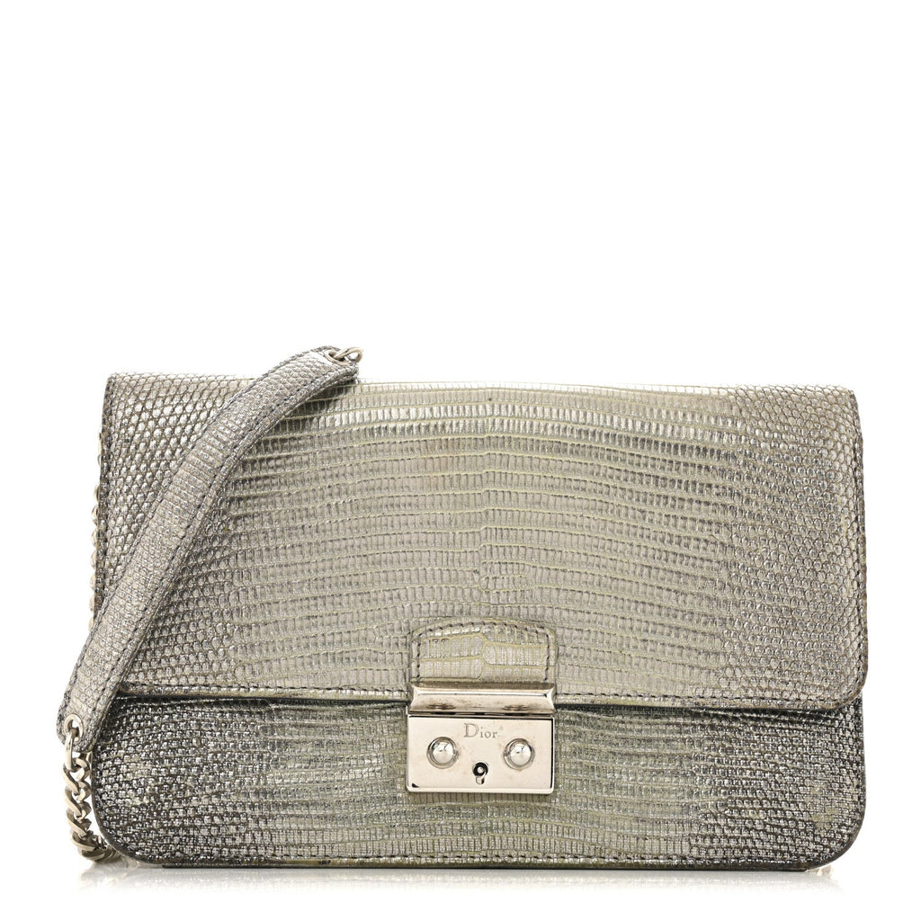Metallic Lizard Miss Dior Promenade Pouch Gunmetal