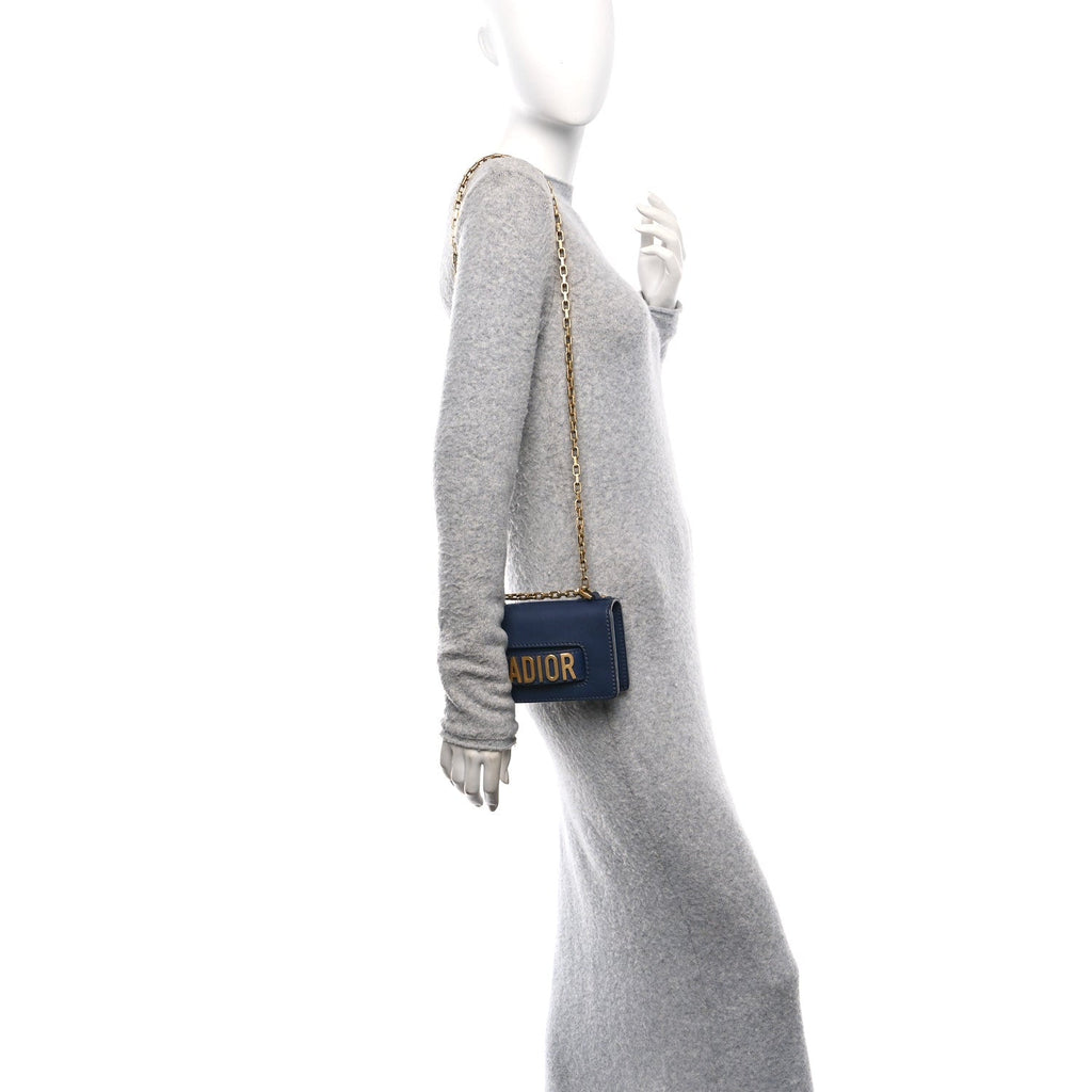 Calfskin Mini J'Adior Chain Flap Bag Navy Blue