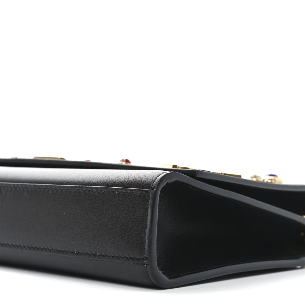 Calfskin Crystal Medium Monogram Kate Satchel Black