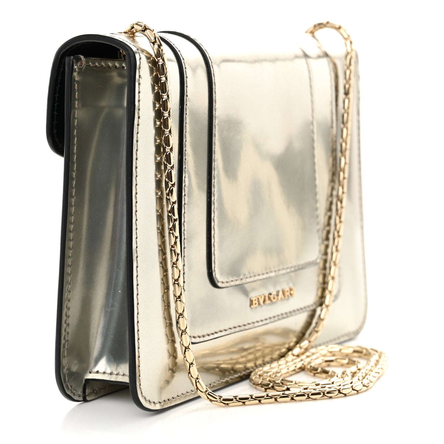 Metallic Calfskin Small Serpenti Forever Snake Strap Crossbody Bag Silver