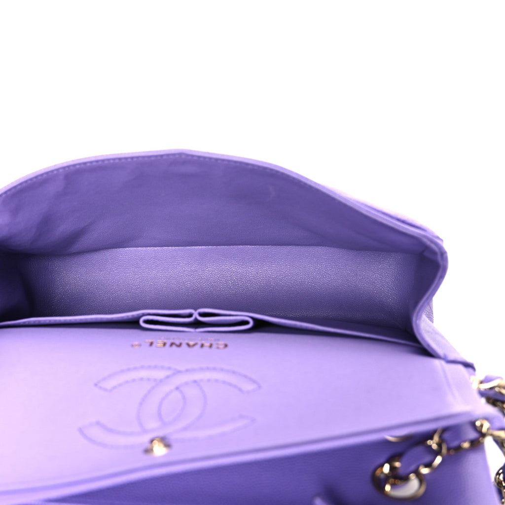 Caviar Quilted Small Double Flap Purple