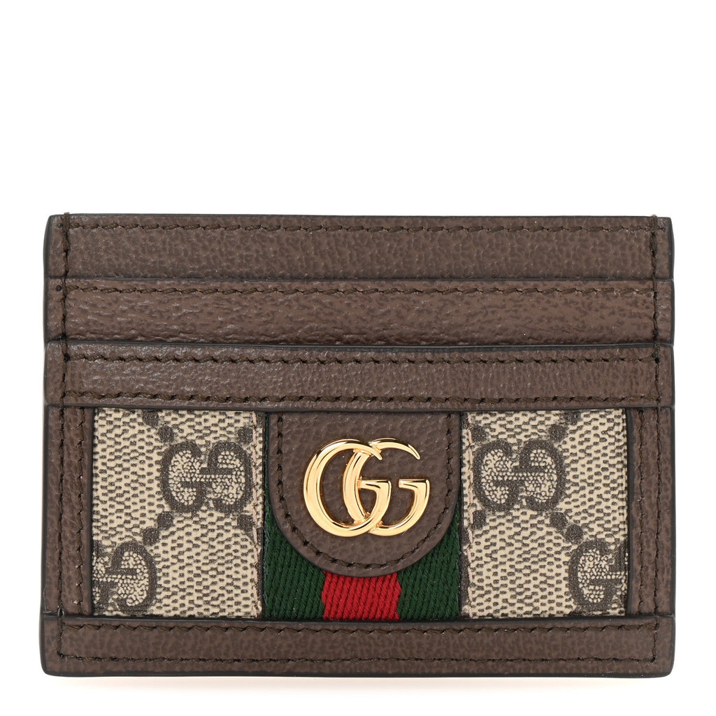 GG Supreme Monogram Textured Dollar Calfskin Ophidia Card Holder Beige Ebony New Acero