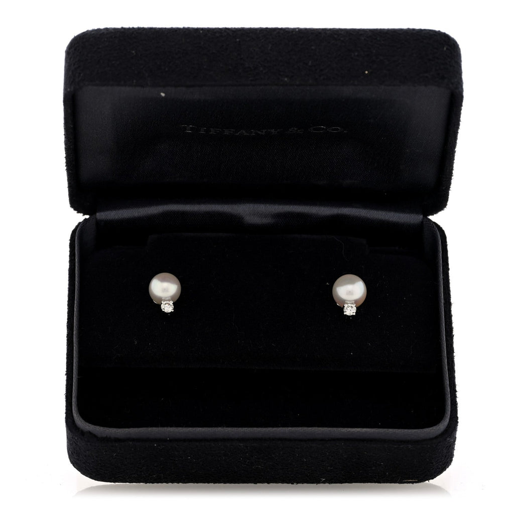 18K White Gold Diamond Akoya Cultured Pearl 6.5-7mm Signature Earrings