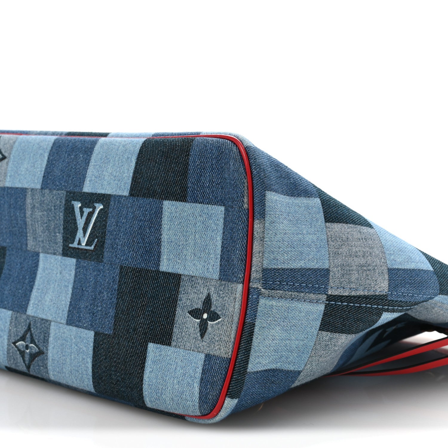 Denim Damier Monogram Patchwork Neverfull Blue Rouge