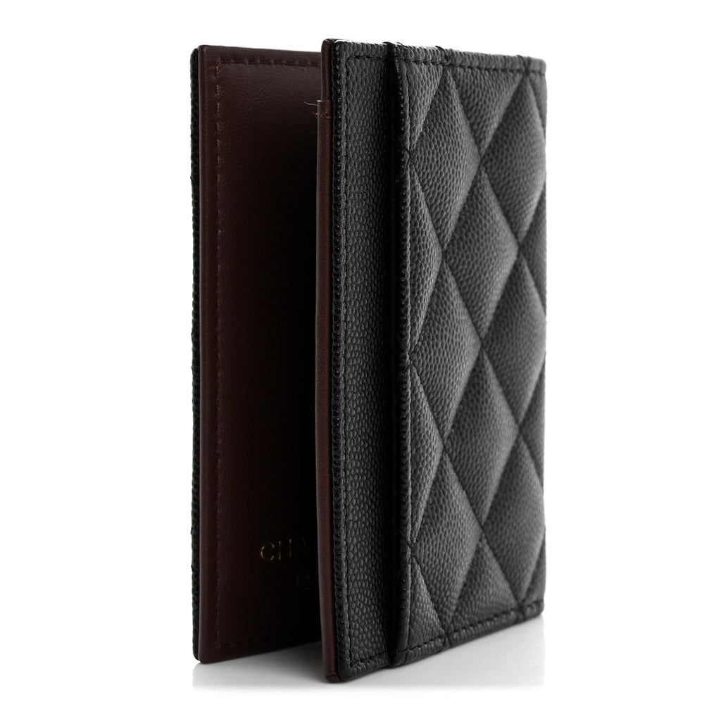 Caviar Quilted Card Holder Wallet Black