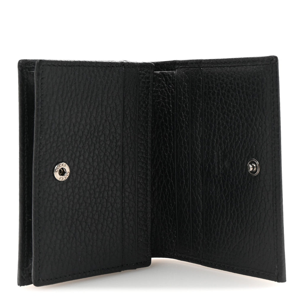 Dollar Calfskin Enamel Monochrome GG Marmont Card Case Black