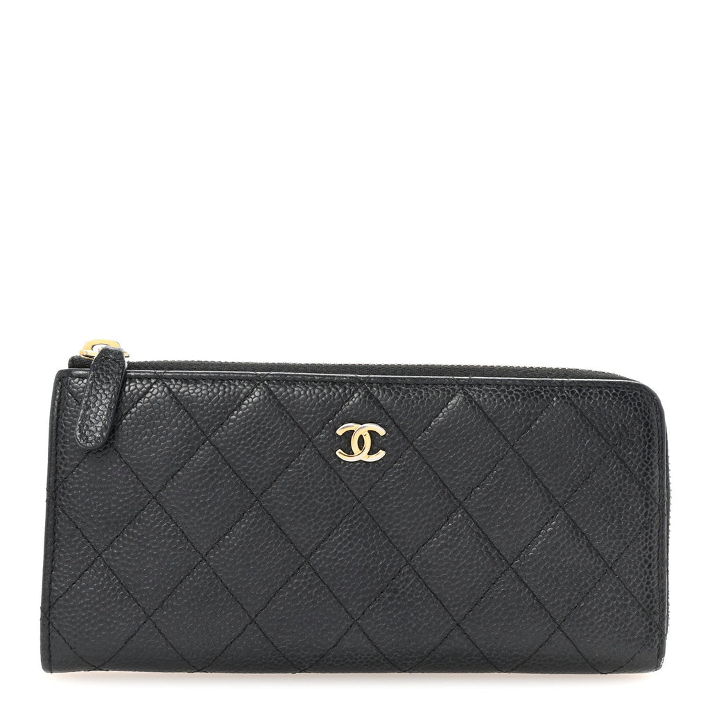 Caviar Quilted Zip Around Clutch Wallet Black