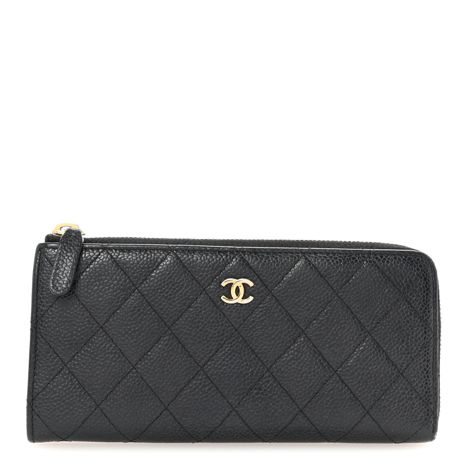 Caviar Quilted Zip Around Clutch Wallet Black