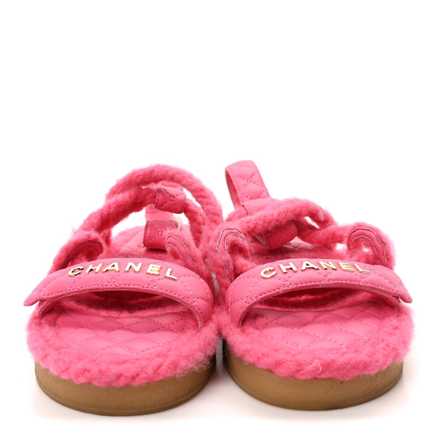Cord Lambskin Quilted Logo Sandals 37 Pink