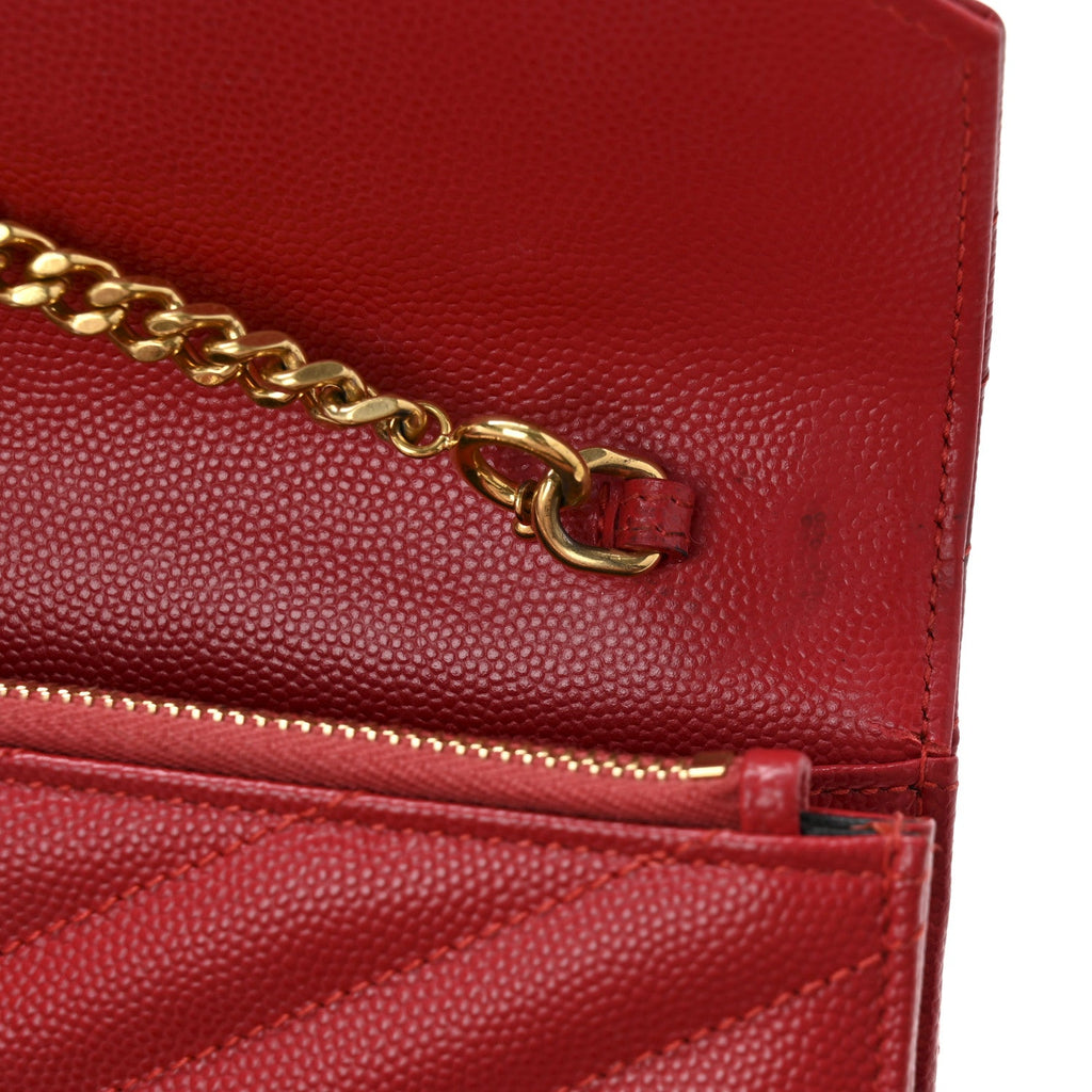 Grain De Poudre Matelasse Chevron Monogram Envelope Chain Wallet New Red