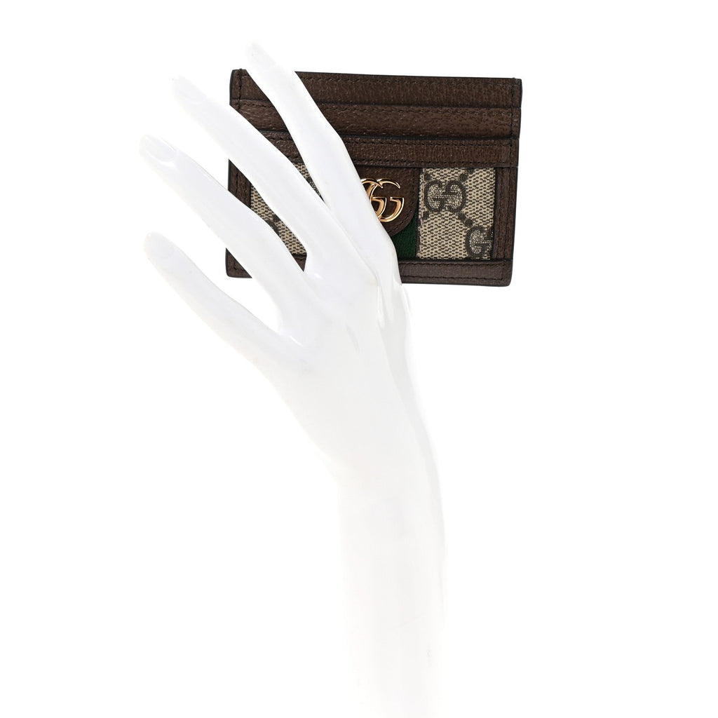 GG Supreme Monogram Textured Dollar Calfskin Ophidia Card Holder Beige Ebony New Acero