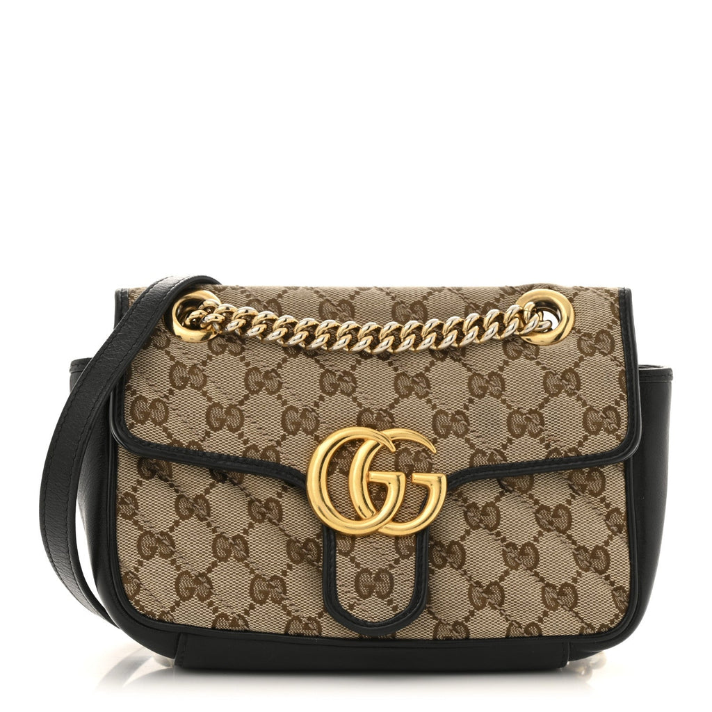 Monogram Matelasse Diagonal Small GG Marmont Shoulder Bag Beige Black