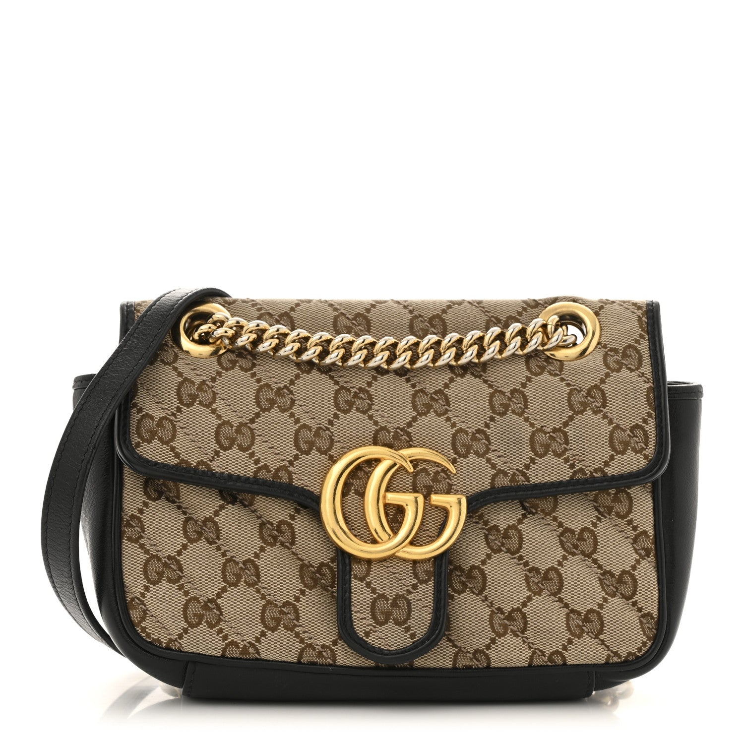 Monogram Matelasse Diagonal Small GG Marmont Shoulder Bag Beige Black