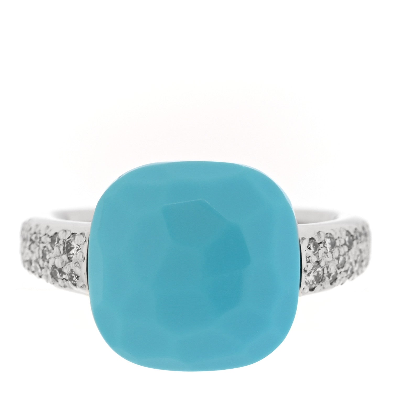 18K White Gold Diamond Turquoise Capri Ring 52 6