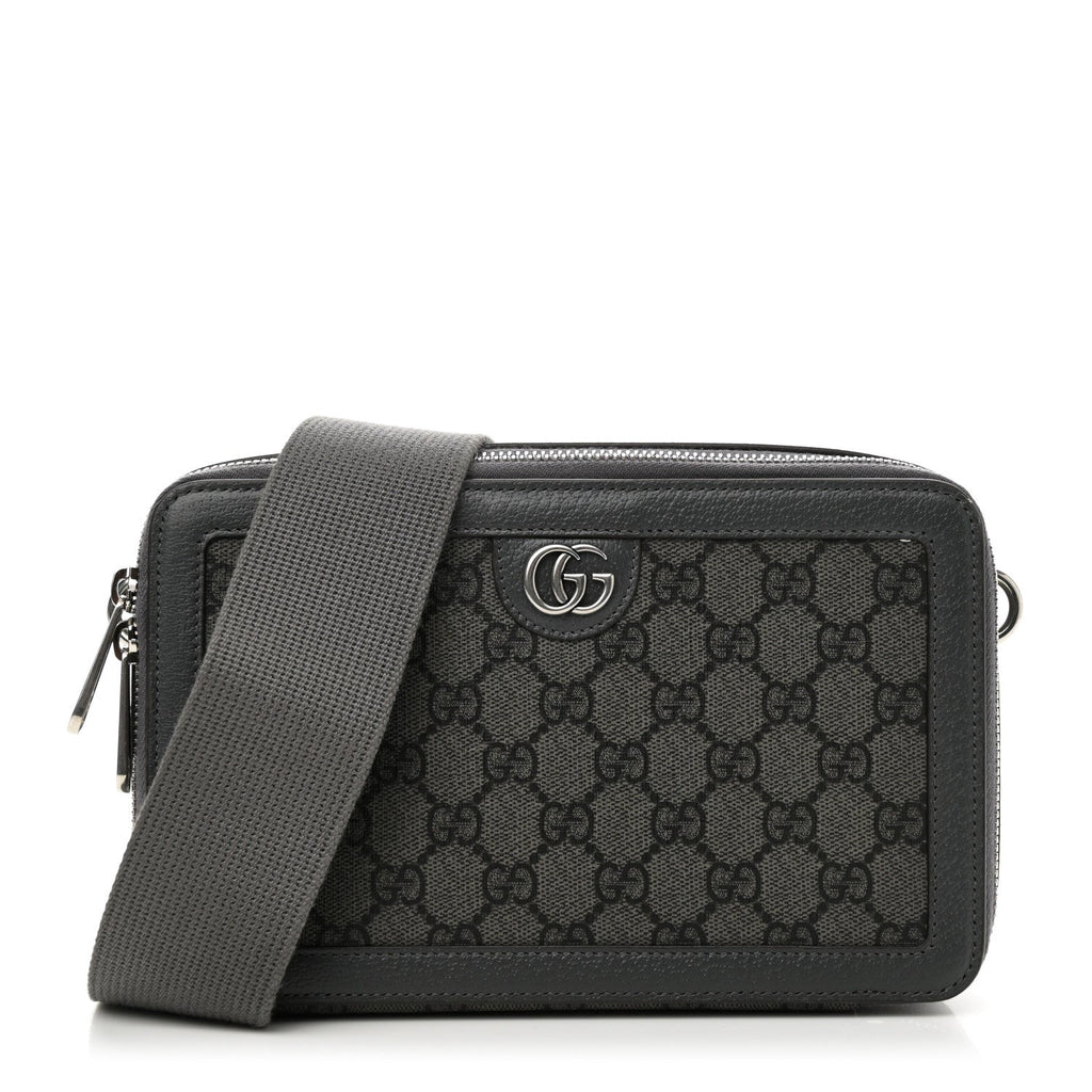 GG Supreme Monogram Textured Dollar Calfskin Small Ophidia Top Handle Shoulder Grey Black Graphite Grey