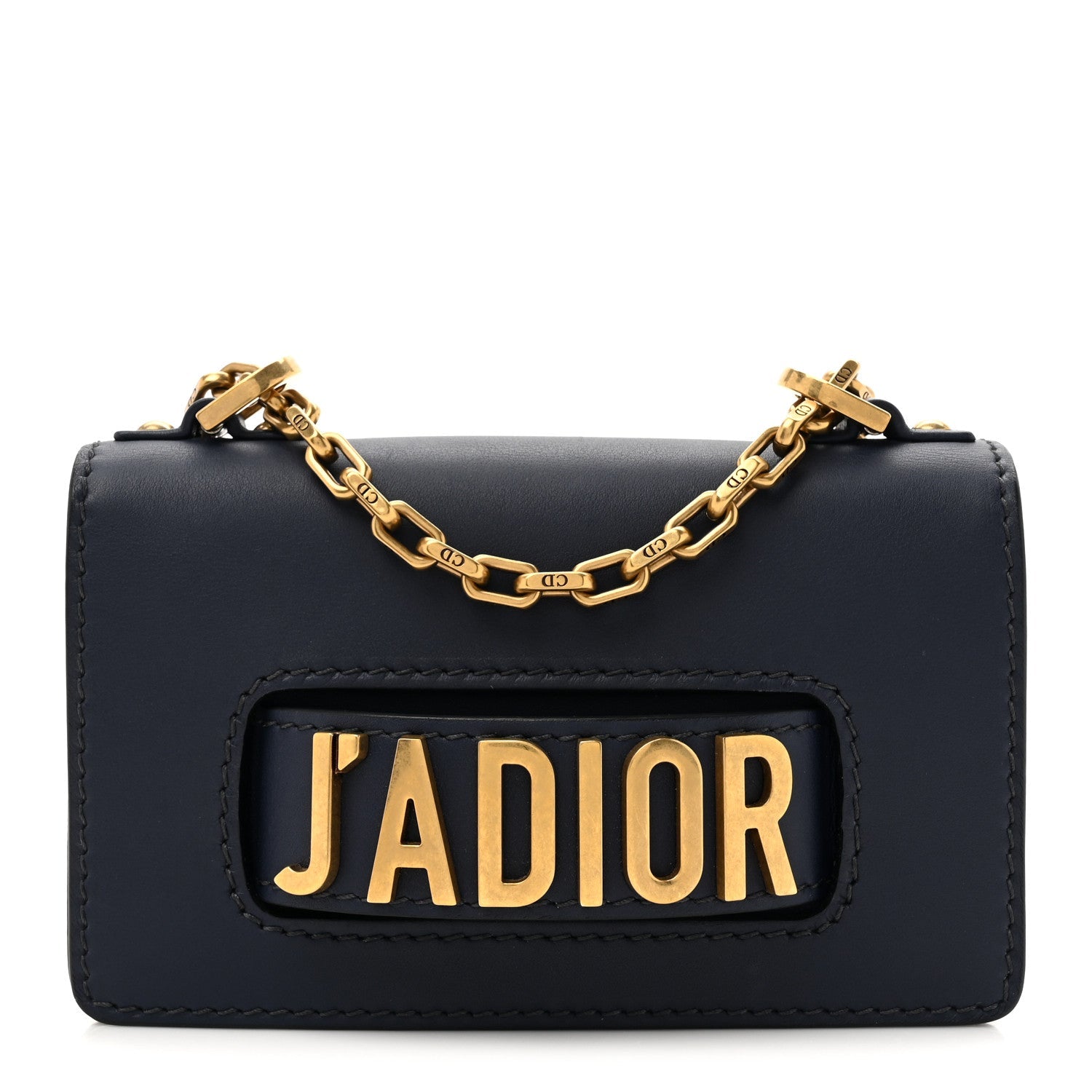 Calfskin Mini J'Adior Chain Flap Bag Navy Blue