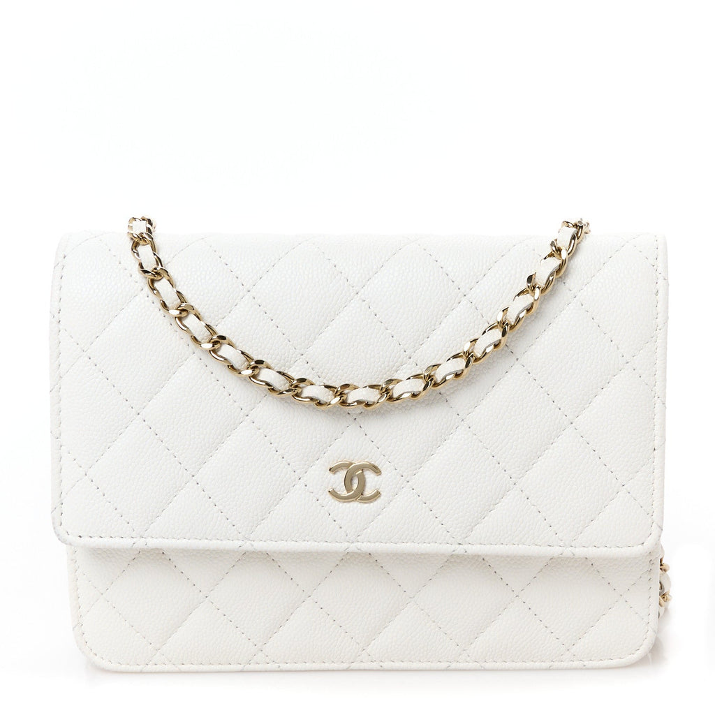 Caviar Quilted Square Wallet On Chain WOC White